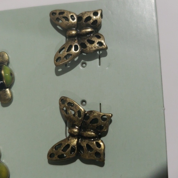 Gold-Tone Bee & Butterfly Stud Earrings Set  Nickel-Free Nature-Inspired Jewelry - Picture 7 of 10